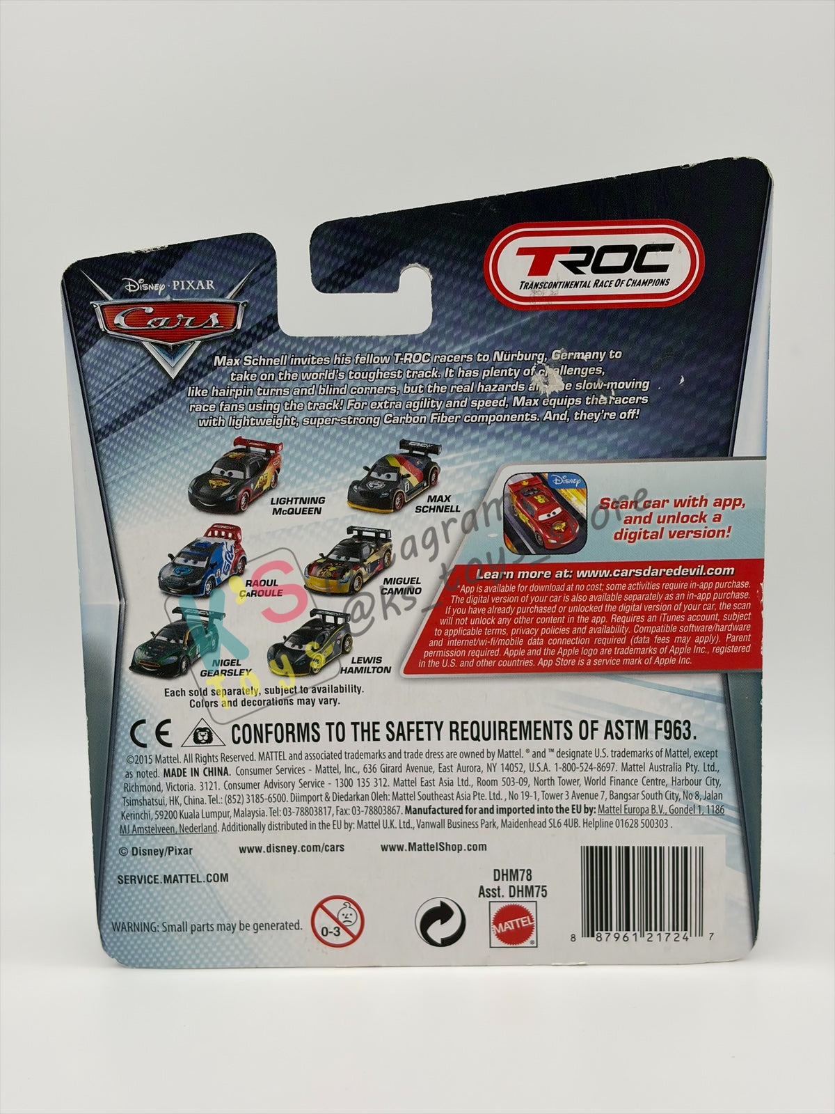 DISNEY PIXAR CARS 1:55 BY MATTEL, "RAOUL CAROULE" CARBON RACERS SERIES - BNIP