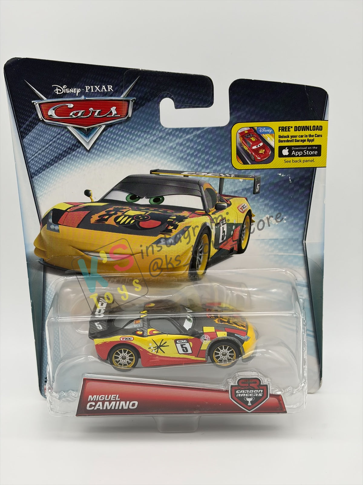 DISNEY PIXAR CARS 1:55 BY MATTEL, "MIGUEL CAMINO" CARBON RACERS SERIES - BNIP