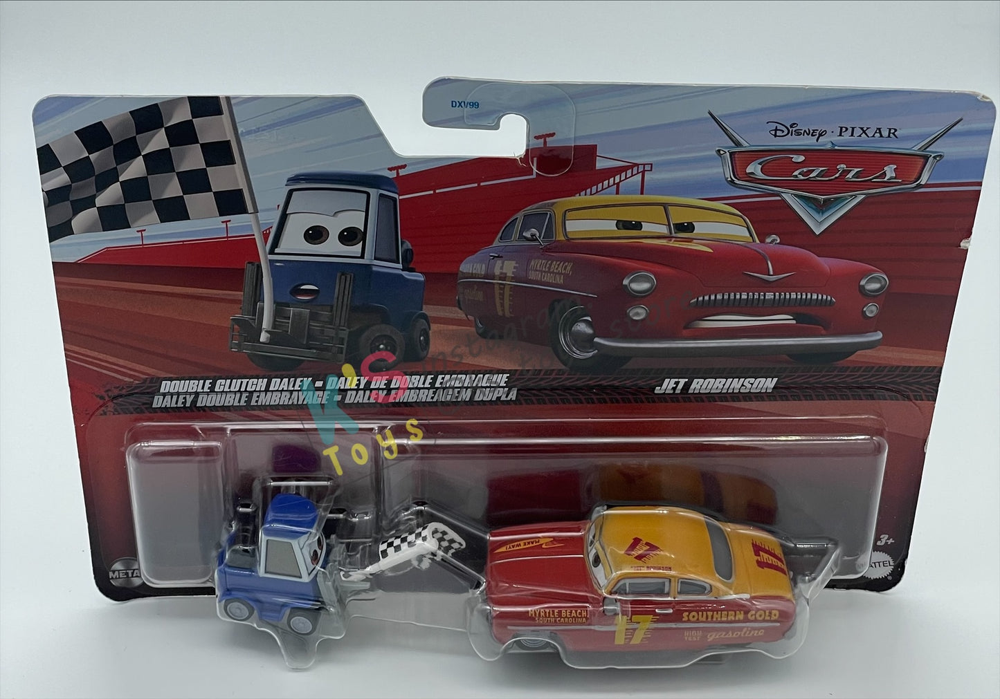 Disney Pixar Cars 1:55 2-Pack by Mattel, DOUBLE CLUTCH DALEY and JET ROBINSON - 2024 RE-RELEASED - BNIP