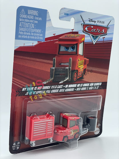 DISNEY PIXAR CARS BY MATTEL 1:55, "MY NAME IS NOT CHUCK WITH CART" - 2024 RE-RELEASED - BNIP