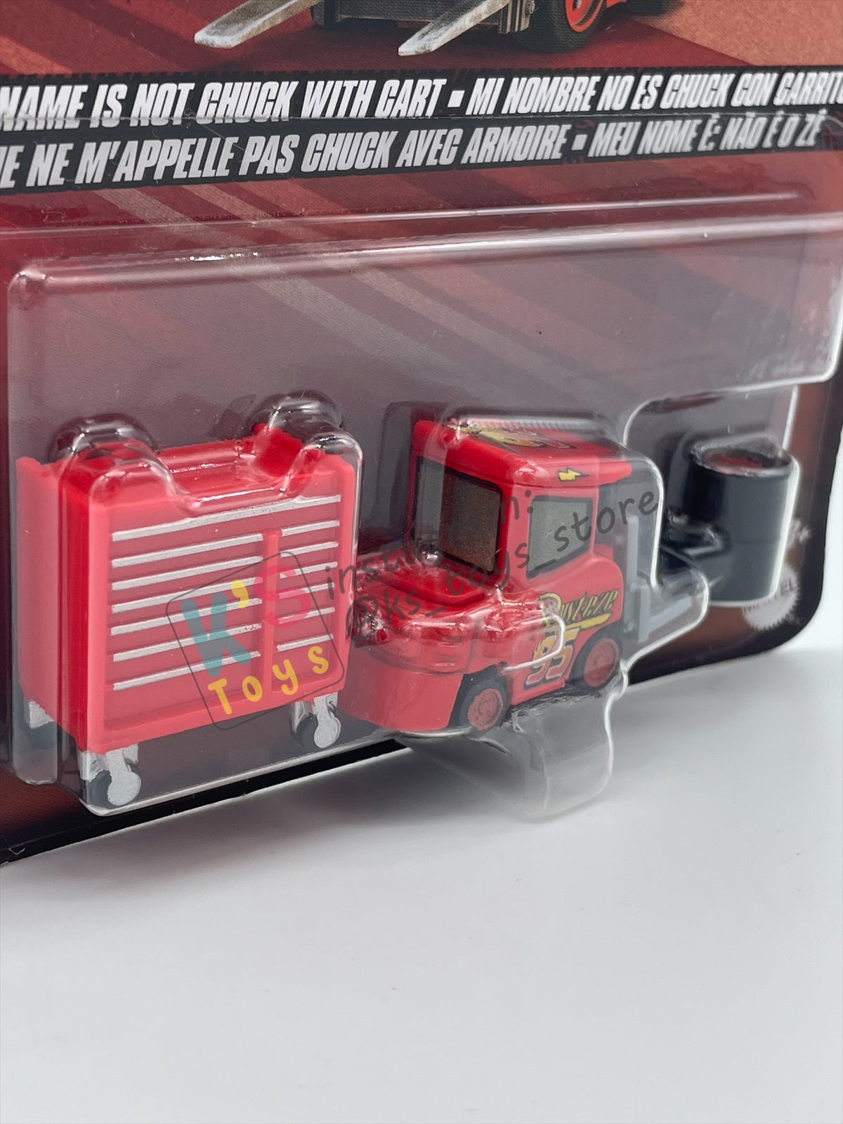 DISNEY PIXAR CARS BY MATTEL 1:55, "MY NAME IS NOT CHUCK WITH CART" - 2024 RE-RELEASED - BNIP