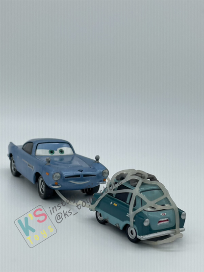 PRE-OWNED / LOOSE DISNEY PIXAR CARS - "CAPTURED PROFESSOR Z AND FINN MCMISSILE" LONDON RESCUE SERIES FROM 12-PACK GIFT SET - MINT CONDITION