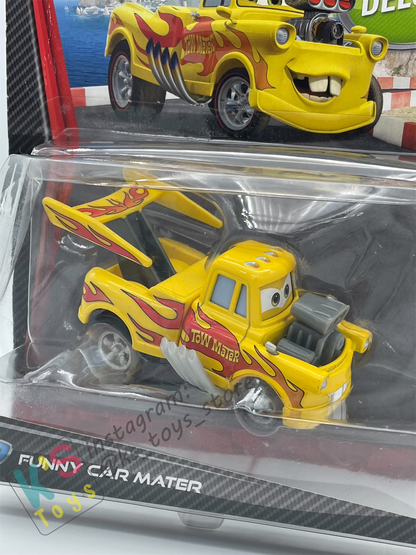 DELUXE DISNEY PIXAR CARS BY MATTEL, "FUNNY CAR MATER (HOT ROD MATER)" - BNIP