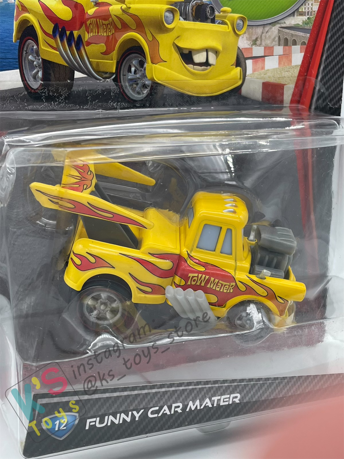 DELUXE DISNEY PIXAR CARS BY MATTEL, "FUNNY CAR MATER (HOT ROD MATER)" - BNIP