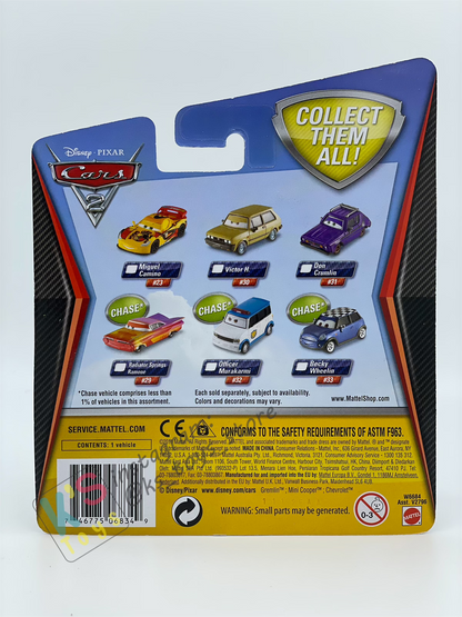 DISNEY PIXAR CARS BY MATTEL, DON CRUMLIN (GREEN EYES) - CARS 2 SERIES - BNIP