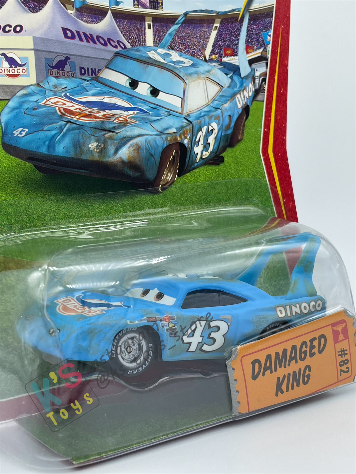 DISNEY PIXAR CARS 1:55 BY MATTEL, DAMAGED KING - RACE ORAMA SERIES - BNIP