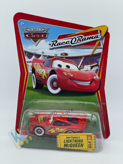 DISNEY PIXAR CARS BY MATTEL, WHITEWALLS LIGHTNING MCQUEEN - RACE ORAMA SERIES - BNIP