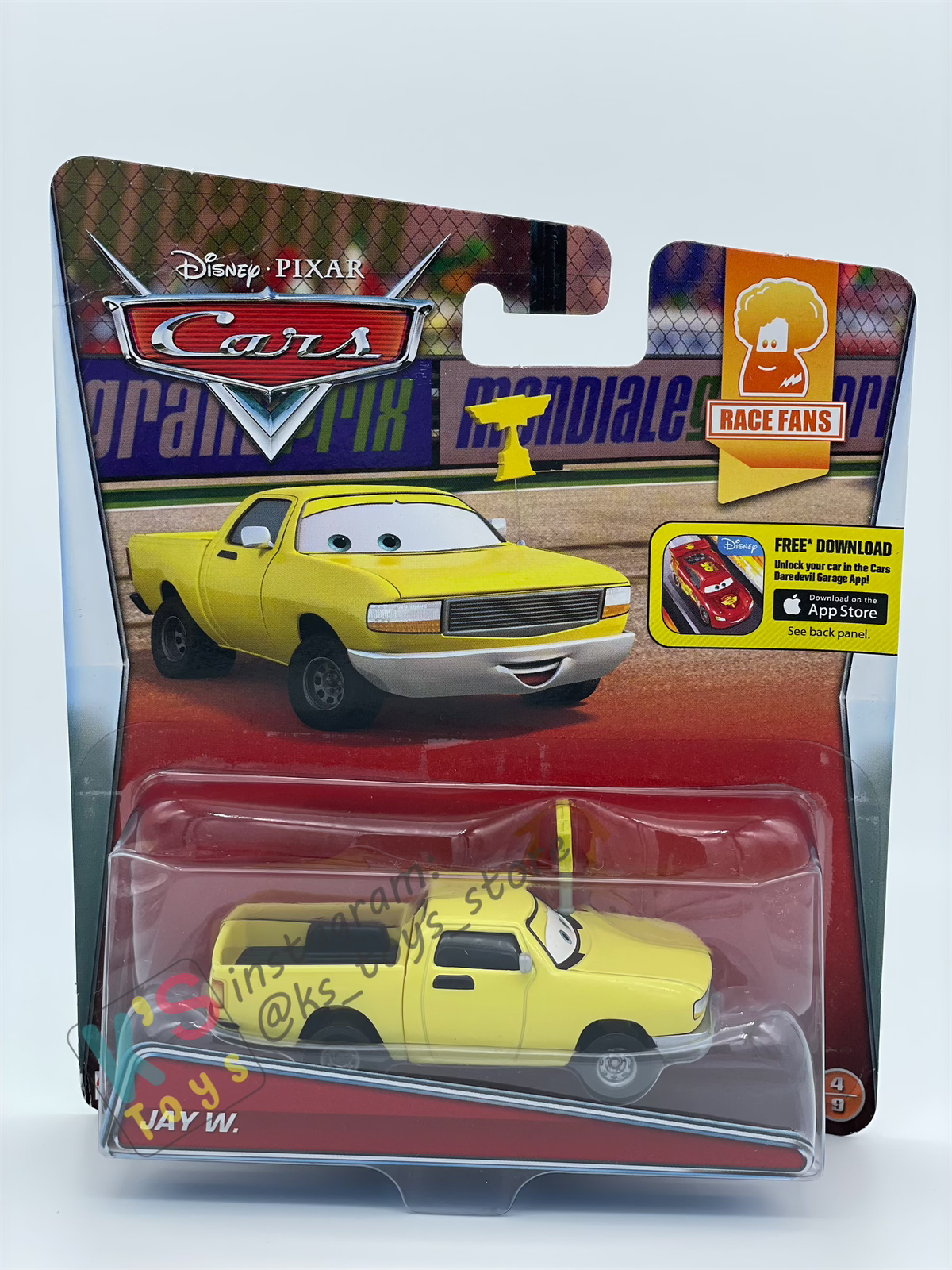 DISNEY PIXAR CARS BY MATTEL, JAY W - RACE FANS SERIES - BNIP