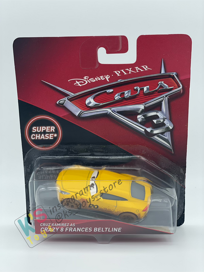 DISNEY PIXAR CARS "CRUZ RAMIREZ AS CRAZY 8 FRANCES BELTLINE" SUPER CHASE CARS 3 SERIES - BNIP *Read Description!!!