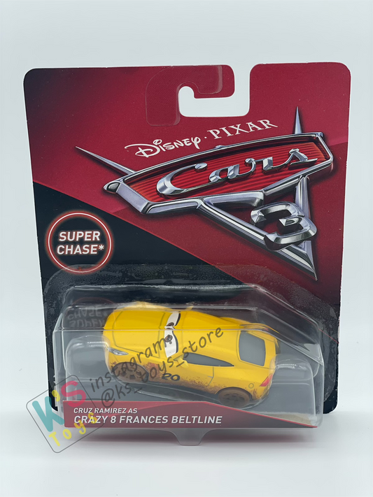 DISNEY PIXAR CARS "CRUZ RAMIREZ AS CRAZY 8 FRANCES BELTLINE" SUPER CHASE CARS 3 SERIES - BNIP *Read Description!!!