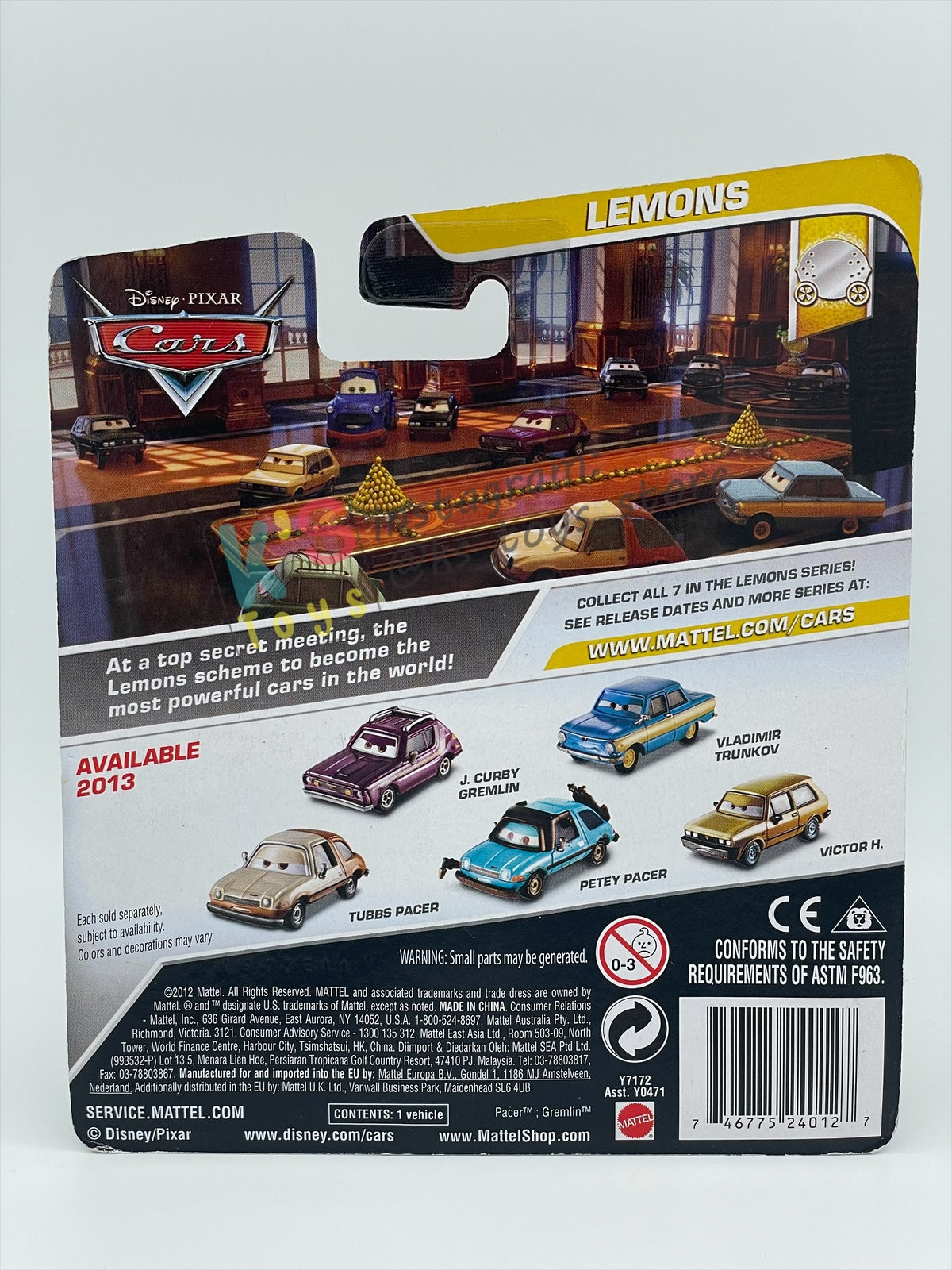 DISNEY PIXAR CARS BY MATTEL 1:55, PETEY PACER - LEMONS SERIES - BNIP