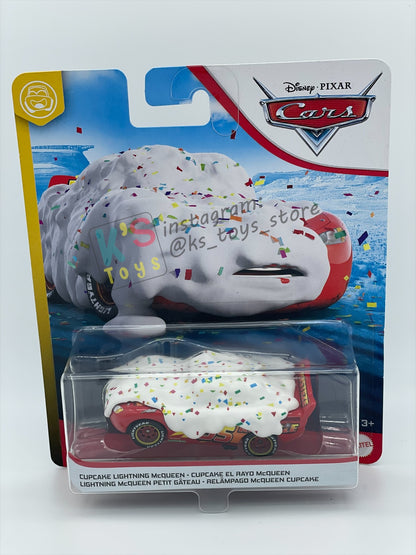 RARE DISNEY PIXAR CARS BY MATTEL 1:55, "CUPCAKE LIGHTNNG MCQUEEN" - FUNNY FLASHBACK SERIES - BNIP