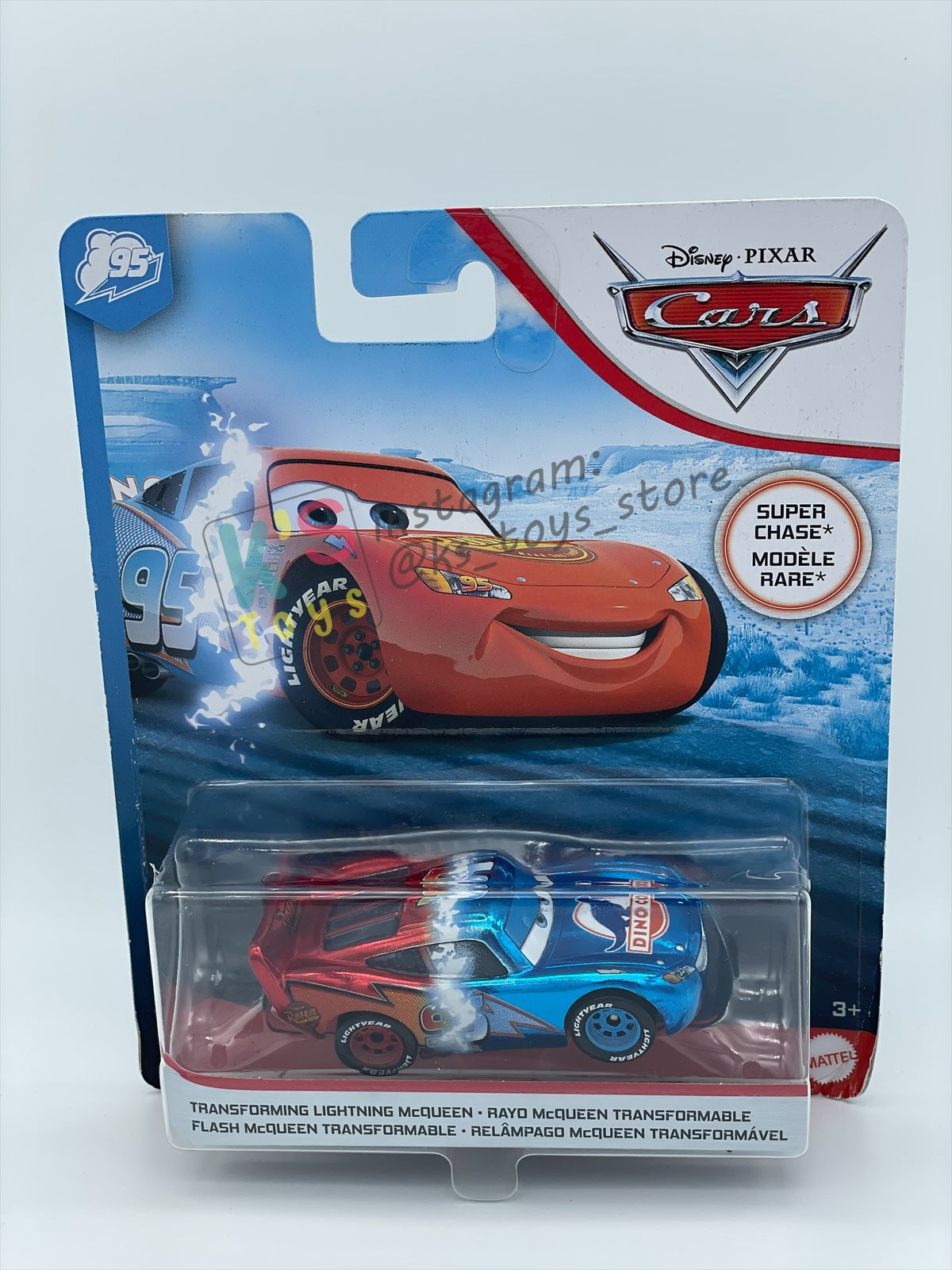 RARE DISNEY PIXAR CARS BY MATTEL 1:55, "METALLIC FINISH TRANSFORMING LIGHTNING MCQUEEN" - DINOCO DAY DREAM SUPERCHASE SERIES - BNIP