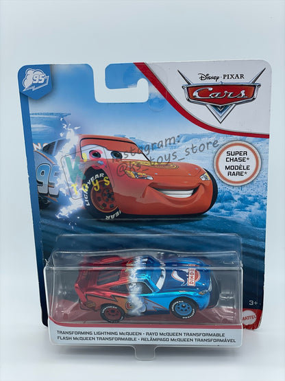 RARE DISNEY PIXAR CARS BY MATTEL 1:55, "METALLIC FINISH TRANSFORMING LIGHTNING MCQUEEN" - DINOCO DAY DREAM SUPERCHASE SERIES - BNIP
