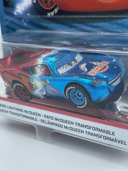 RARE DISNEY PIXAR CARS BY MATTEL 1:55, "METALLIC FINISH TRANSFORMING LIGHTNING MCQUEEN" - DINOCO DAY DREAM SUPERCHASE SERIES - BNIP