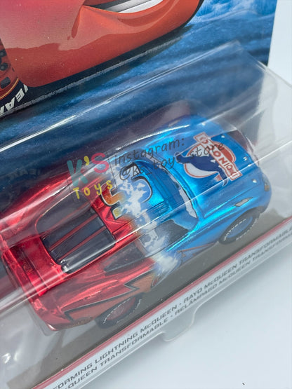 RARE DISNEY PIXAR CARS BY MATTEL 1:55, "METALLIC FINISH TRANSFORMING LIGHTNING MCQUEEN" - DINOCO DAY DREAM SUPERCHASE SERIES - BNIP