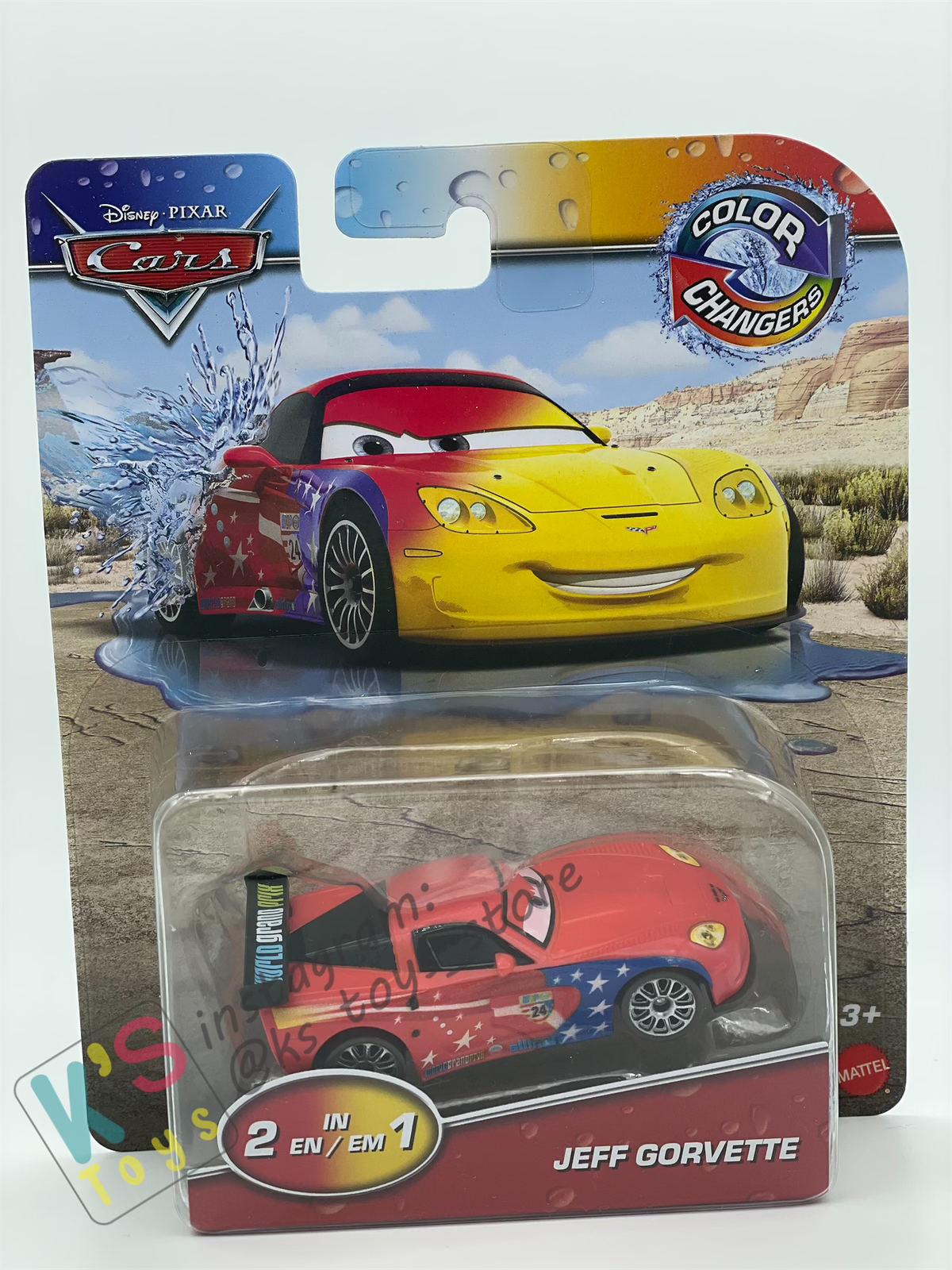 COLOR CHANGERS Disney Pixar Cars by MATTEL, JEFF GORVETTE (RED/YELLOW) - 2023 RELEASE  - BNIP