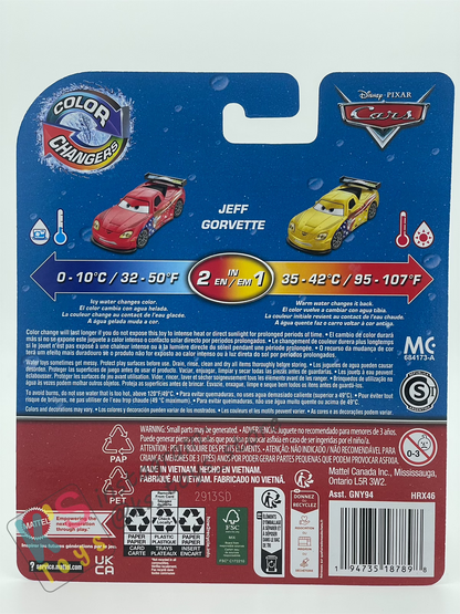 COLOR CHANGERS Disney Pixar Cars by MATTEL, JEFF GORVETTE (RED/YELLOW) - 2023 RELEASE  - BNIP