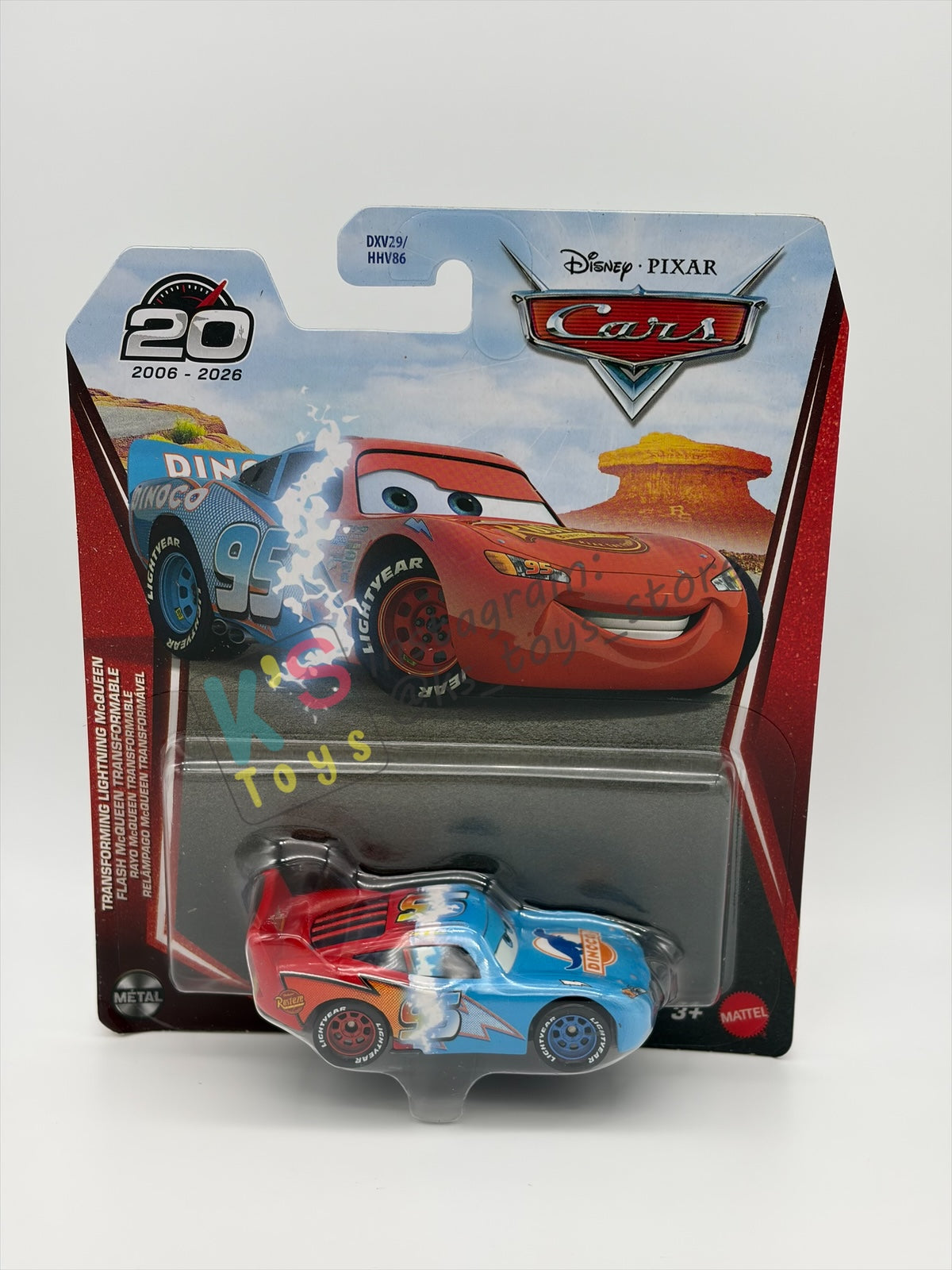 DISNEY PIXAR CARS BY MATTEL 1:55, "TRANSFORMING LIGHTNING MCQUEEN" - 2026 RE-RELEASED 20TH ANNIVERSARY CARD - BNIP