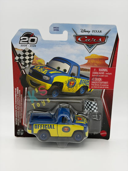 DISNEY PIXAR CARS BY MATTEL 1:55, "DEXTER HOOVER WITH CHECKERED FLAG" - 2026 RE-RELEASED 20TH ANNIVERSARY CARD - BNIP