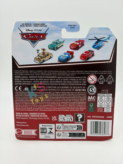 DISNEY PIXAR CARS BY MATTEL 1:55, "DEXTER HOOVER WITH CHECKERED FLAG" - 2026 RE-RELEASED 20TH ANNIVERSARY CARD - BNIP