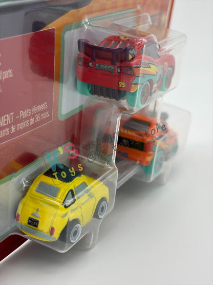 MINI RACERS DISNEY PIXAR CARS 3-PACK "RACE TO CELEBRATE LIGHTNING MCQUEEN / LUGI / RACE TO CELEBRATE SNOT ROD"- 2026 NEW RELEASE - BNIP