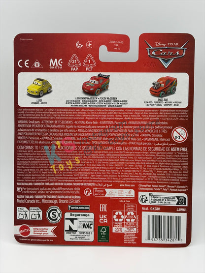 MINI RACERS DISNEY PIXAR CARS 3-PACK "RACE TO CELEBRATE LIGHTNING MCQUEEN / LUGI / RACE TO CELEBRATE SNOT ROD"- 2026 NEW RELEASE - BNIP