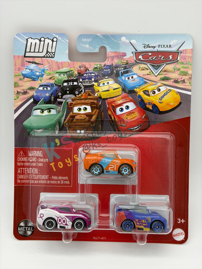 MINI RACERS DISNEY PIXAR CARS 3-PACK RYAN INSIDE LANEY, BARRY DEPEDAL, AND FLIP DOVER - 2026 RE-RELEASED - BNIP
