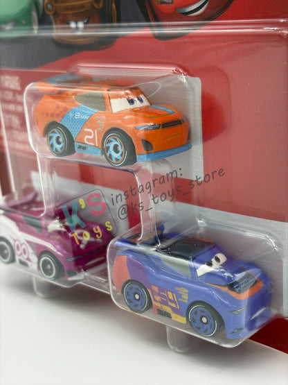 MINI RACERS DISNEY PIXAR CARS 3-PACK RYAN INSIDE LANEY, BARRY DEPEDAL, AND FLIP DOVER - 2026 RE-RELEASED - BNIP