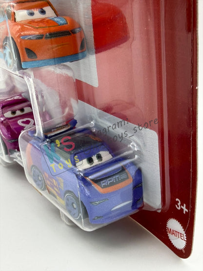 MINI RACERS DISNEY PIXAR CARS 3-PACK RYAN INSIDE LANEY, BARRY DEPEDAL, AND FLIP DOVER - 2026 RE-RELEASED - BNIP