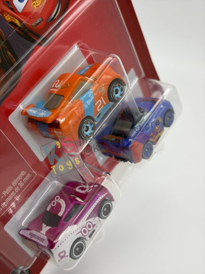 MINI RACERS DISNEY PIXAR CARS 3-PACK RYAN INSIDE LANEY, BARRY DEPEDAL, AND FLIP DOVER - 2026 RE-RELEASED - BNIP