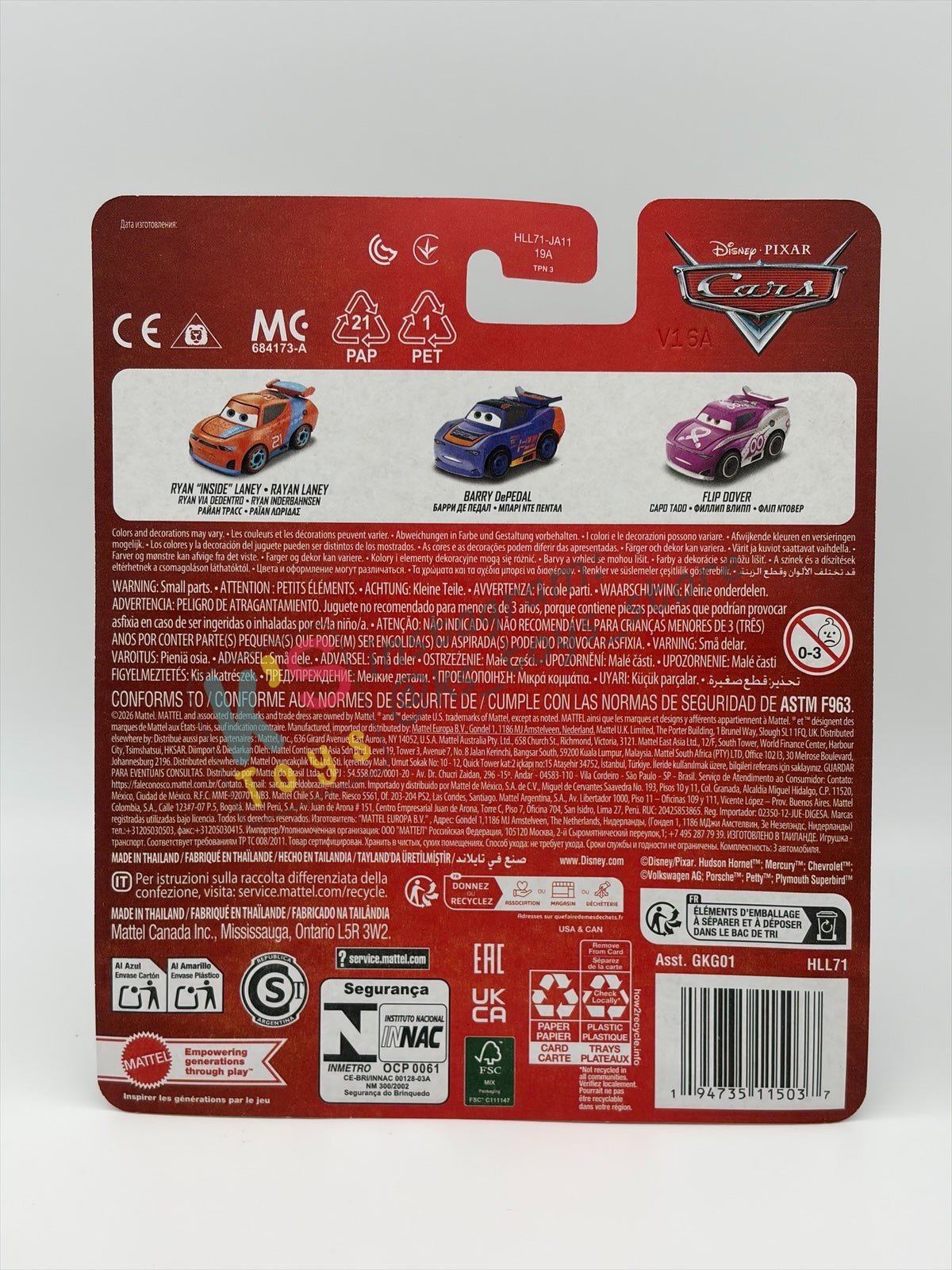 MINI RACERS DISNEY PIXAR CARS 3-PACK RYAN INSIDE LANEY, BARRY DEPEDAL, AND FLIP DOVER - 2026 RE-RELEASED - BNIP