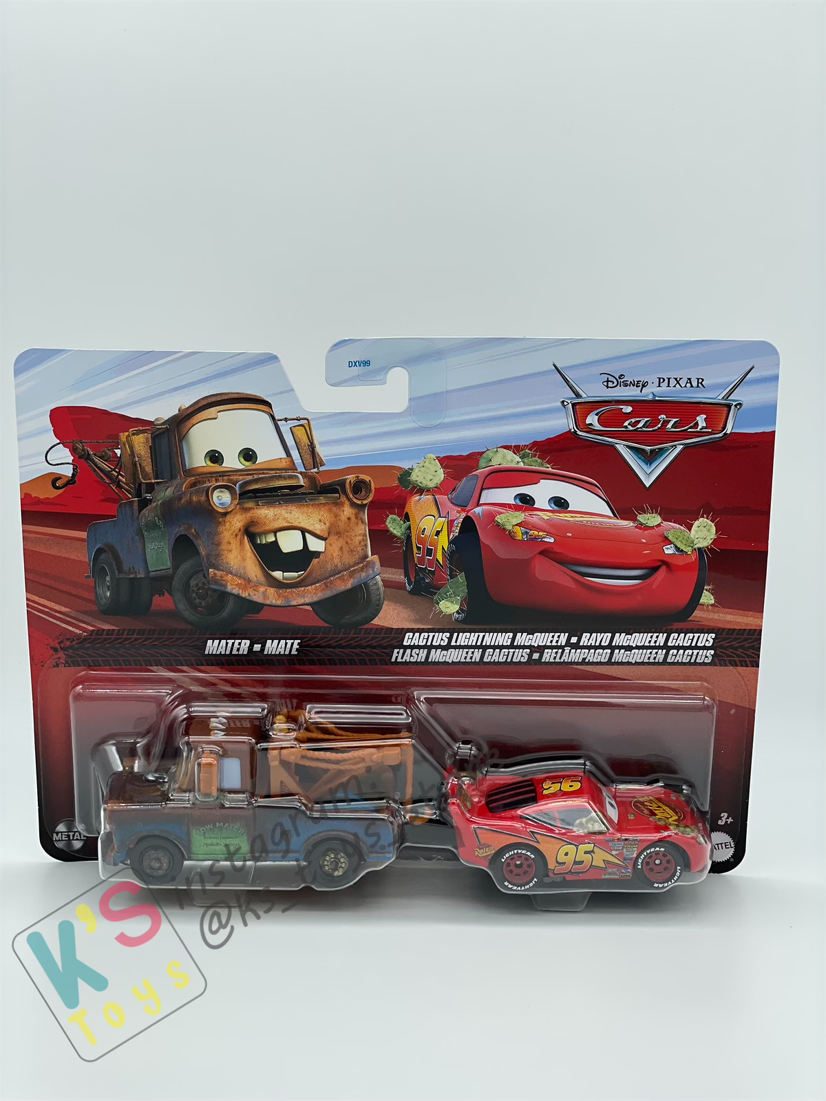 Disney Pixar Cars 1:55 2-Pack by Mattel, MATER with Big Hook and CACTUS LIGHTNING MCQUEEN - BNIP