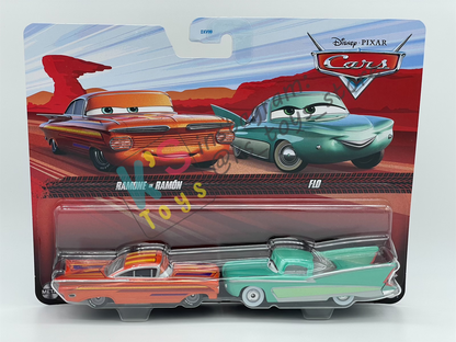 Disney Pixar Cars 1:55 2-Pack by Mattel, NEW PAINT RAMONE and FLO - BNIP