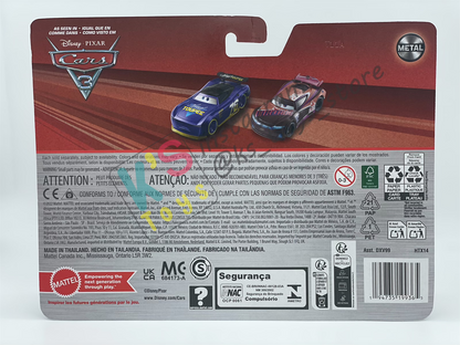 Disney Pixar Cars 1:55 2-Pack by Mattel, N FAST FONG and KRIS REVSTOPSKI with White Flag - BNIP