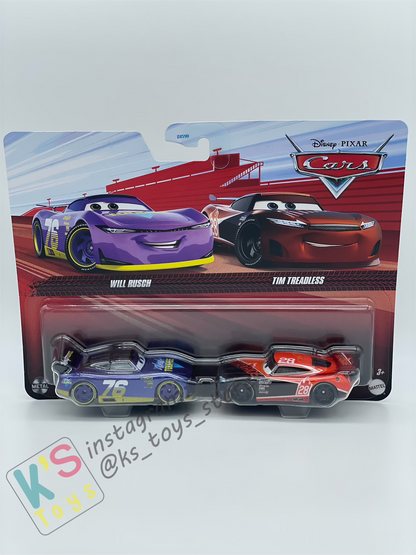 Disney Pixar Cars 1:55 2-Pack by Mattel, WILL RUSCH and TIM TREADLESS - BNIP