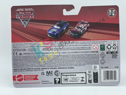 Disney Pixar Cars 1:55 2-Pack by Mattel, WILL RUSCH and TIM TREADLESS - BNIP