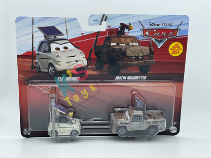 Disney Pixar Cars 1:55 2-Pack by Mattel, KEN ENGINOKI AND JUSTIN ROADRITTER (New Variant) - BNIP