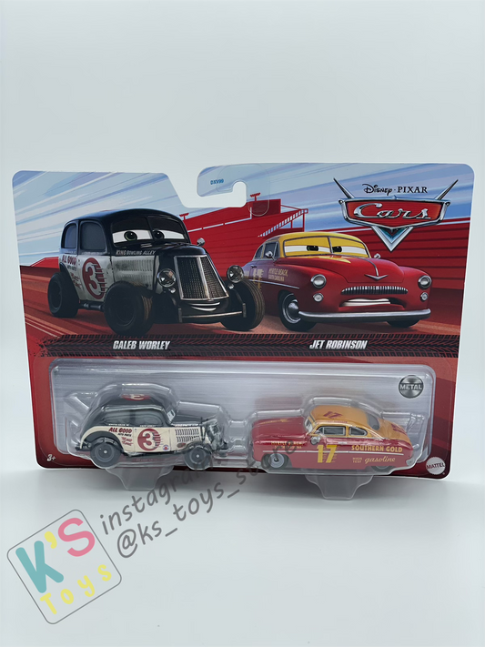 Disney Pixar Cars 1:55 2-Pack by Mattel, CALEB WORLEY and JET ROBINSON - BNIP