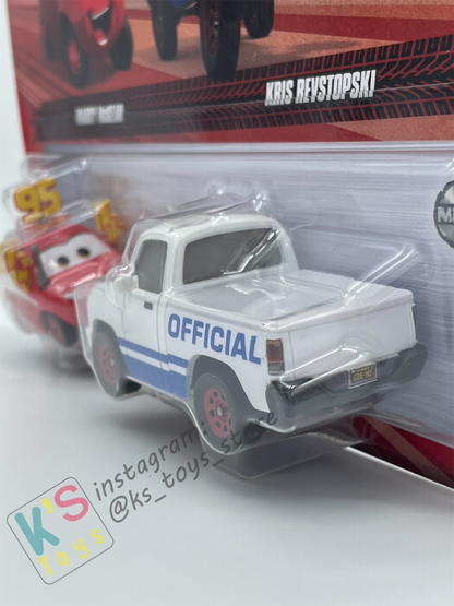 Disney Pixar Cars 1:55 2-Pack MADDY McGEAR and KRIS REVSTOPSKI WITH WHITE FLAG - BNIP