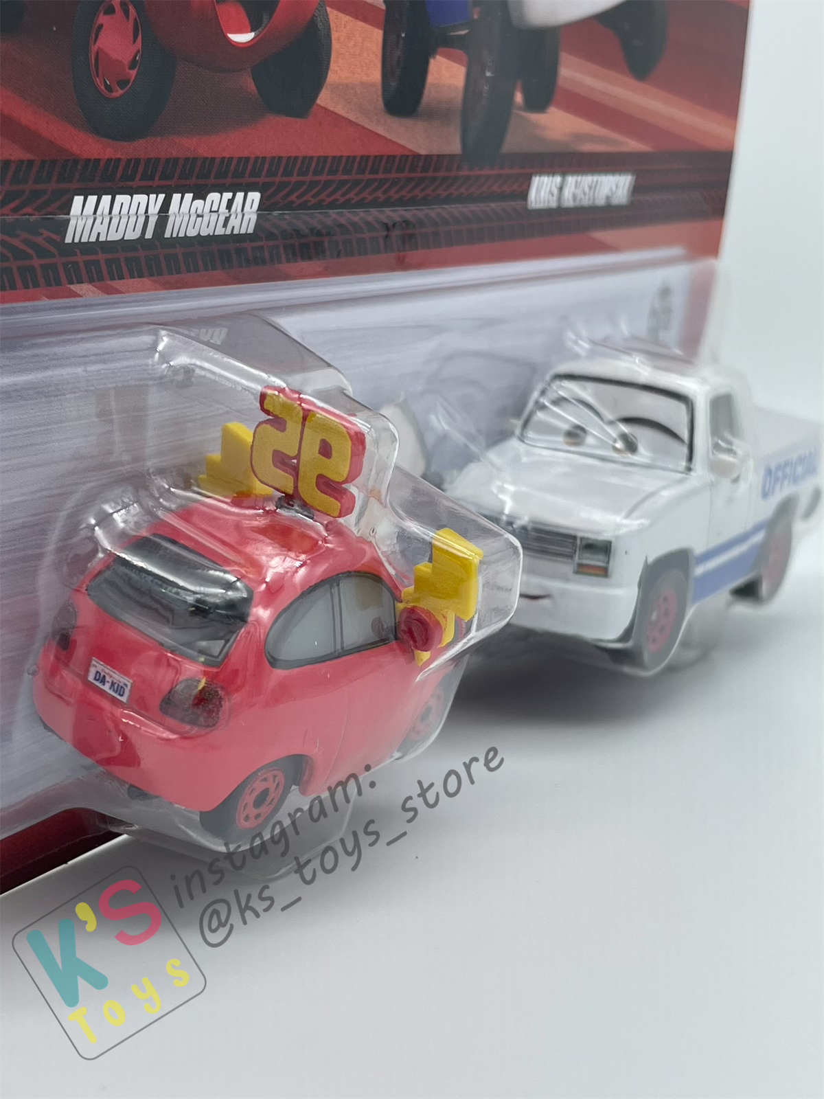 Disney Pixar Cars 1:55 2-Pack MADDY McGEAR and KRIS REVSTOPSKI WITH WHITE FLAG - BNIP