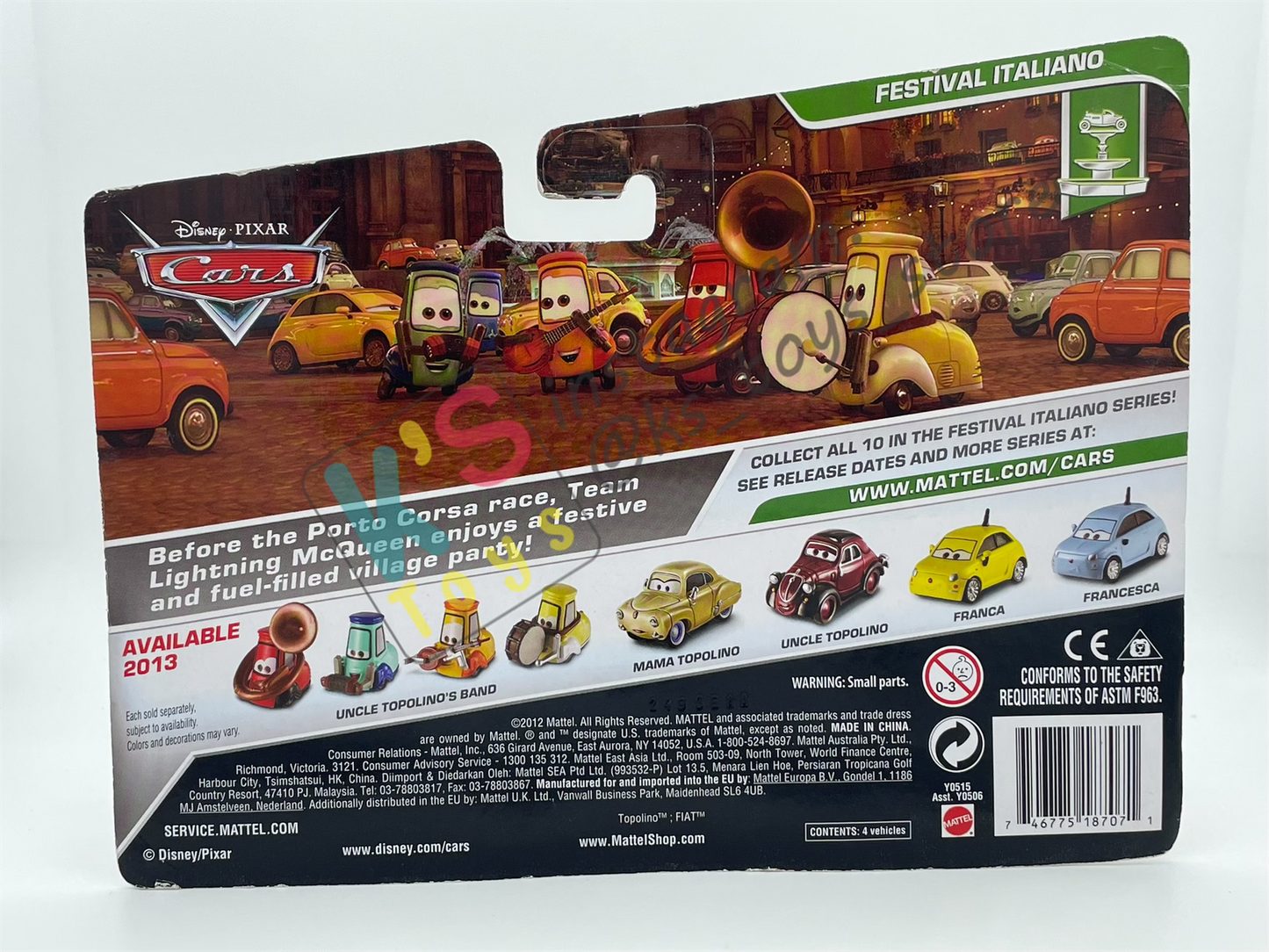 Disney Pixar Cars 1:55 by Mattel 2-Pack Festival Italiano, UNCLE TOPOLINO'S BAND - BNIP
