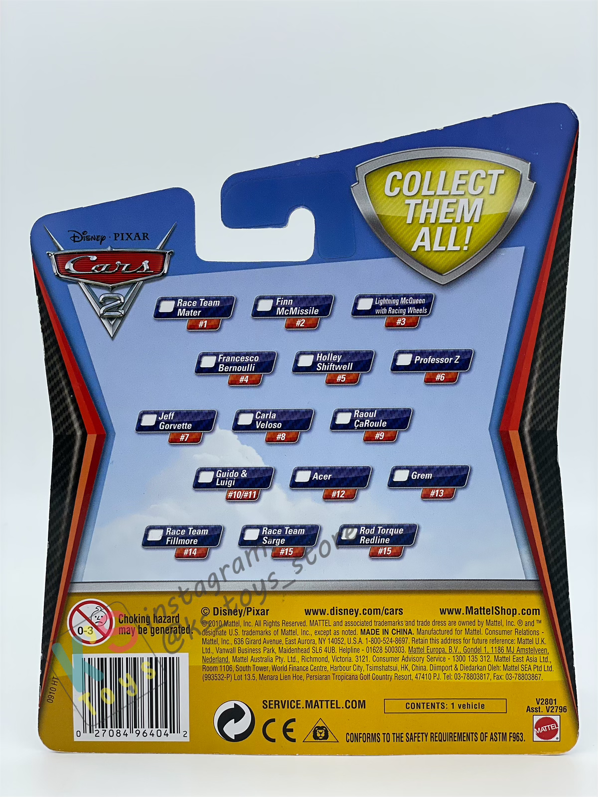 DISNEY PIXAR CARS BY MATTEL, "HOLLEY SHIFTWELL" CARS 2 - BNIP