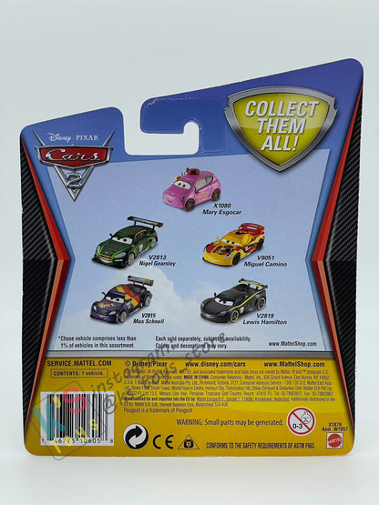DISNEY PIXAR CARS BY MATTEL, ALEXANDER HUGO WITH PARTY HAT - CARS 2 - BNIP
