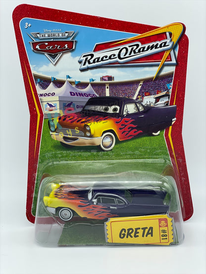 DISNEY PIXAR CARS BY MATTEL, "GRETA" - RACE ORAMA SERIES - BNIP