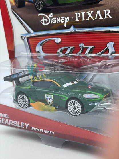 DISNEY PIXAR CARS 1:55 BY MATTEL, "NIGEL GEARSLEY WITH FLAMES" - ALLINOL BLOWOUT SERIES - BNIP