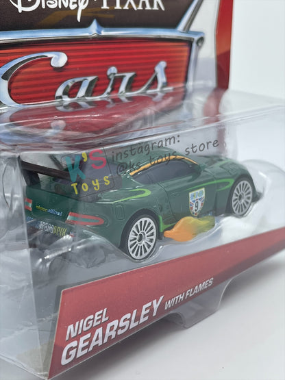 DISNEY PIXAR CARS 1:55 BY MATTEL, "NIGEL GEARSLEY WITH FLAMES" - ALLINOL BLOWOUT SERIES - BNIP