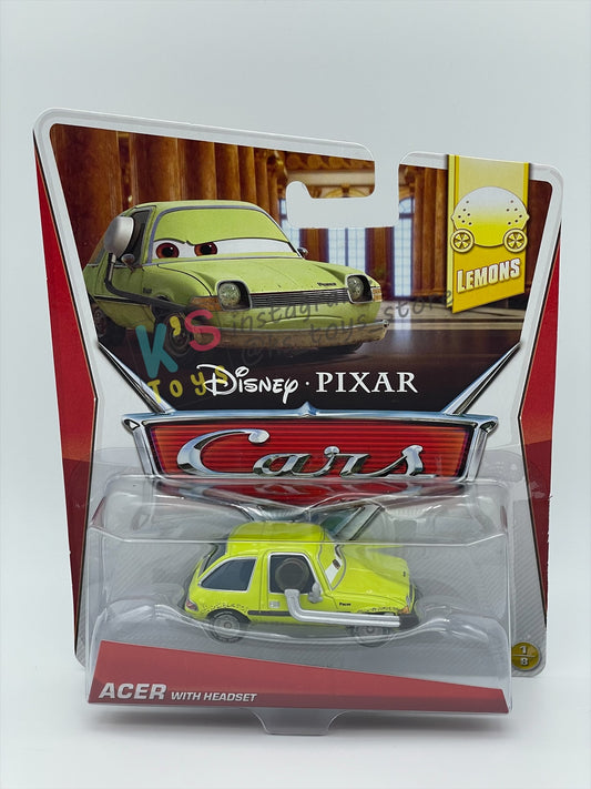 DISNEY PIXAR CARS 1:55 BY MATTEL, "ACER WITH HEADSET" - LEMONS SERIES - BNIP