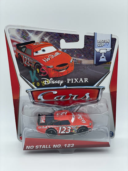 DISNEY PIXAR CARS 1:55 BY MATTEL, "NO STALL NO. 123" - PISTON CUP SERIES - BNIP