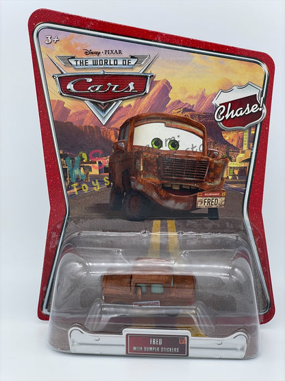 DISNEY PIXAR CARS 1:55 BY MATTEL, "FRED WITH BUMPER STICKERS" - THE WORLD OF CARS SERIES CHASE - BNIP